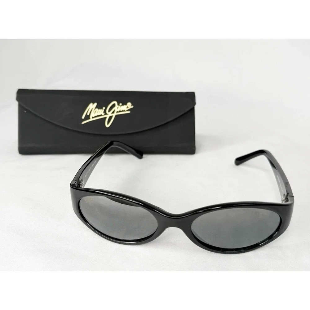 MAUI JIM MALIA MJ 125-02 Gloss Black W/ Grey POLARIZED Oval SUNGLASSES NEW Case